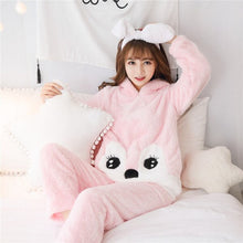 Load image into Gallery viewer, Girls Winter Rabbit Hooded Pajamas Set Sleepwear Cartoon Anime Pyjama Thick Coral Velvet Home Clothing Pijama Feminino Nightwear