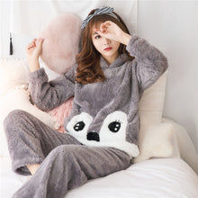 Load image into Gallery viewer, Girls Winter Rabbit Hooded Pajamas Set Sleepwear Cartoon Anime Pyjama Thick Coral Velvet Home Clothing Pijama Feminino Nightwear