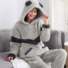 Load image into Gallery viewer, Girls Winter Rabbit Hooded Pajamas Set Sleepwear Cartoon Anime Pyjama Thick Coral Velvet Home Clothing Pijama Feminino Nightwear