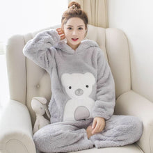 Load image into Gallery viewer, Girls Winter Rabbit Hooded Pajamas Set Sleepwear Cartoon Anime Pyjama Thick Coral Velvet Home Clothing Pijama Feminino Nightwear