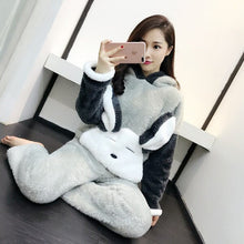 Load image into Gallery viewer, Girls Winter Rabbit Hooded Pajamas Set Sleepwear Cartoon Anime Pyjama Thick Coral Velvet Home Clothing Pijama Feminino Nightwear