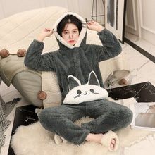 Load image into Gallery viewer, Girls Winter Rabbit Hooded Pajamas Set Sleepwear Cartoon Anime Pyjama Thick Coral Velvet Home Clothing Pijama Feminino Nightwear