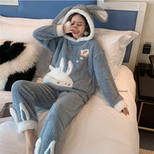 Load image into Gallery viewer, Girls Winter Rabbit Hooded Pajamas Set Sleepwear Cartoon Anime Pyjama Thick Coral Velvet Home Clothing Pijama Feminino Nightwear