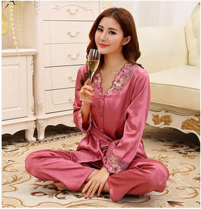 Plus Size Women Clothing Spring Summer New V-Neck Faux Silk Women Sleepwear Home Clothes Pyjama Satin Ladies Pajamas M-3XL E1008