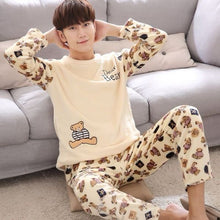 Load image into Gallery viewer, Winter Men&#39;s Pajama Sets Thick Flannel Cartoon Long Sleeve Warm Sleepwear Suit Coral Fleece Sleep &amp;Lounge Pyjama Home Clothing