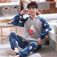 Load image into Gallery viewer, Winter Men&#39;s Pajama Sets Thick Flannel Cartoon Long Sleeve Warm Sleepwear Suit Coral Fleece Sleep &amp;Lounge Pyjama Home Clothing