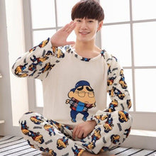 Load image into Gallery viewer, Winter Men&#39;s Pajama Sets Thick Flannel Cartoon Long Sleeve Warm Sleepwear Suit Coral Fleece Sleep &amp;Lounge Pyjama Home Clothing