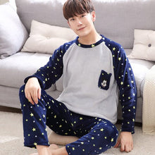 Load image into Gallery viewer, Winter Men&#39;s Pajama Sets Thick Flannel Cartoon Long Sleeve Warm Sleepwear Suit Coral Fleece Sleep &amp;Lounge Pyjama Home Clothing