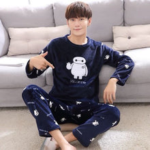 Load image into Gallery viewer, Winter Men&#39;s Pajama Sets Thick Flannel Cartoon Long Sleeve Warm Sleepwear Suit Coral Fleece Sleep &amp;Lounge Pyjama Home Clothing