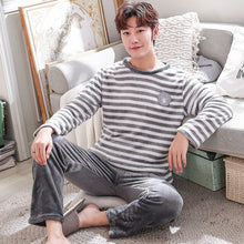 Load image into Gallery viewer, Winter Men&#39;s Pajama Sets Thick Flannel Cartoon Long Sleeve Warm Sleepwear Suit Coral Fleece Sleep &amp;Lounge Pyjama Home Clothing