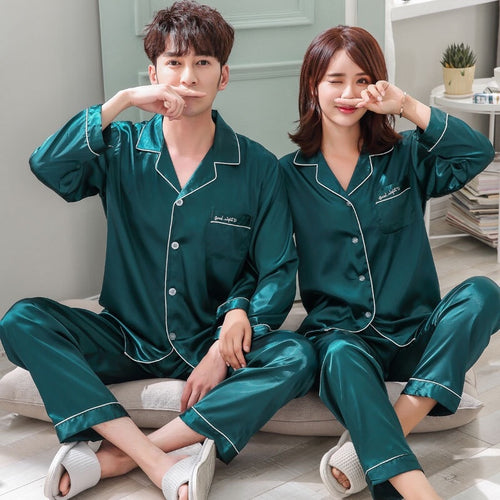 2018 Pyjama Satin Men Pajama Set Solid Two-Piece Sleep Silk Sleepwear For Men Suit Autumn Long Sleeve Pijama Man Summer Homewear