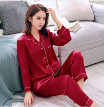 Load image into Gallery viewer, 2018 Pyjama Satin Men Pajama Set Solid Two-Piece Sleep Silk Sleepwear For Men Suit Autumn Long Sleeve Pijama Man Summer Homewear