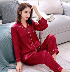 2018 Pyjama Satin Men Pajama Set Solid Two-Piece Sleep Silk Sleepwear For Men Suit Autumn Long Sleeve Pijama Man Summer Homewear