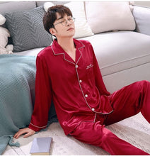 Load image into Gallery viewer, 2018 Pyjama Satin Men Pajama Set Solid Two-Piece Sleep Silk Sleepwear For Men Suit Autumn Long Sleeve Pijama Man Summer Homewear