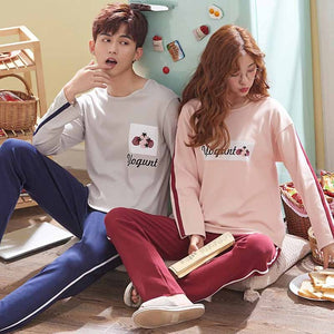 2019 Couple Pajama Set Cotton Pijamas Long Sleeve Sleepwear His-and-her Home Suit Pyjama For Lover Man Woman Lovers' Clothes