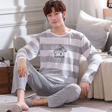 Load image into Gallery viewer, Autumn New long sleeve pijama stripe pajamas set for male plus size sleep clothing casual nightie sleepwear men pyjamas suit