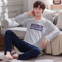 Load image into Gallery viewer, Autumn New long sleeve pijama stripe pajamas set for male plus size sleep clothing casual nightie sleepwear men pyjamas suit
