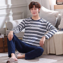 Load image into Gallery viewer, Autumn New long sleeve pijama stripe pajamas set for male plus size sleep clothing casual nightie sleepwear men pyjamas suit
