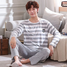 Load image into Gallery viewer, Autumn New long sleeve pijama stripe pajamas set for male plus size sleep clothing casual nightie sleepwear men pyjamas suit