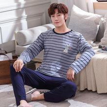Load image into Gallery viewer, Autumn New long sleeve pijama stripe pajamas set for male plus size sleep clothing casual nightie sleepwear men pyjamas suit