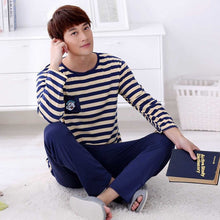 Load image into Gallery viewer, Autumn New long sleeve pijama stripe pajamas set for male plus size sleep clothing casual nightie sleepwear men pyjamas suit