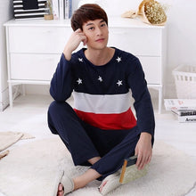 Load image into Gallery viewer, Autumn New long sleeve pijama stripe pajamas set for male plus size sleep clothing casual nightie sleepwear men pyjamas suit