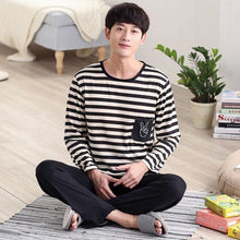 Load image into Gallery viewer, Autumn New long sleeve pijama stripe pajamas set for male plus size sleep clothing casual nightie sleepwear men pyjamas suit