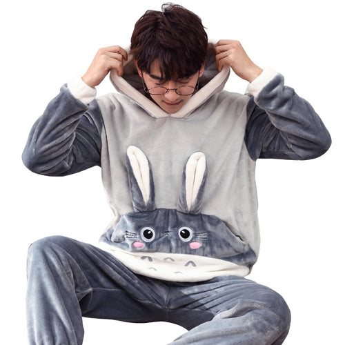 Autumn  winter men lover thick flannel Pajamas sets plus size pijama 5XL 6XL sleepwear women cartoon coral fleece lounge set