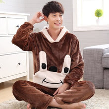 Load image into Gallery viewer, Autumn  winter men lover thick flannel Pajamas sets plus size pijama 5XL 6XL sleepwear women cartoon coral fleece lounge set