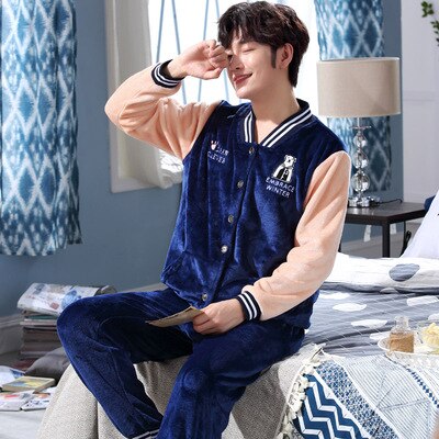 Autumn  winter men lover thick flannel Pajamas sets plus size pijama 5XL 6XL sleepwear women cartoon coral fleece lounge set