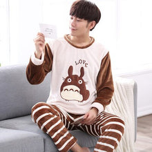Load image into Gallery viewer, Autumn  winter men lover thick flannel Pajamas sets plus size pijama 5XL 6XL sleepwear women cartoon coral fleece lounge set