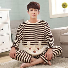 Load image into Gallery viewer, Autumn  winter men lover thick flannel Pajamas sets plus size pijama 5XL 6XL sleepwear women cartoon coral fleece lounge set