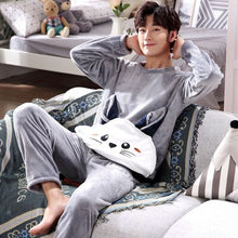 Load image into Gallery viewer, Autumn  winter men lover thick flannel Pajamas sets plus size pijama 5XL 6XL sleepwear women cartoon coral fleece lounge set