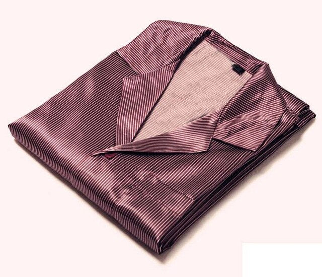 hombre\homme\mannen summer faux silk pajamas\pijama\pyjama sets red striped satin\algodon home\sleepwear for husband\lover\mens