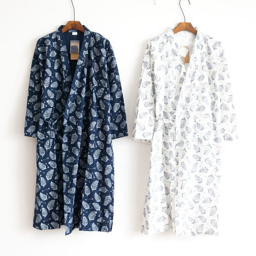 Summer Men's Robe 100% Cotton Gauze Leaf Loose Comfortable Leaves Kimono Robes home clothing nightly Bathrobes