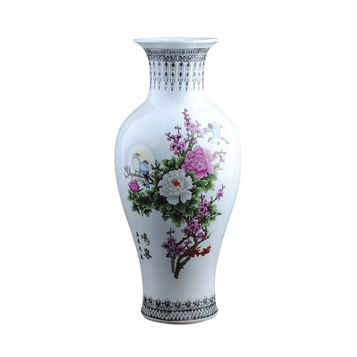 Jingdezhen ceramic vase moon bird fishtail vase  pastel peony vase Home Furnishing modern ecoration