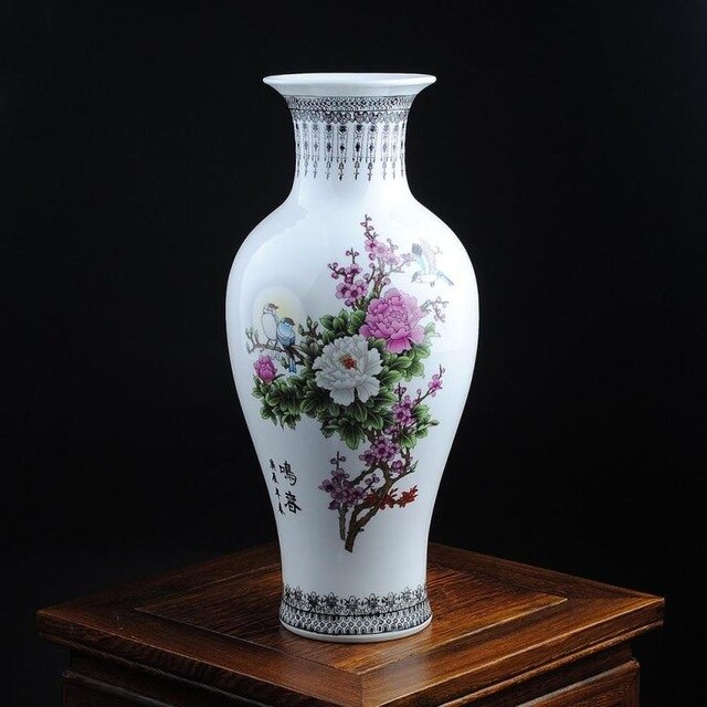 Jingdezhen ceramic vase moon bird fishtail vase  pastel peony vase Home Furnishing modern ecoration