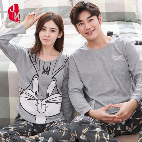Couple Pajamas Set Spring And Autumn 100% Cotton Cartoon Women Pyjamas Plus Size M-3XL Long Sleeve Sleepwear Men Lounge Pijama