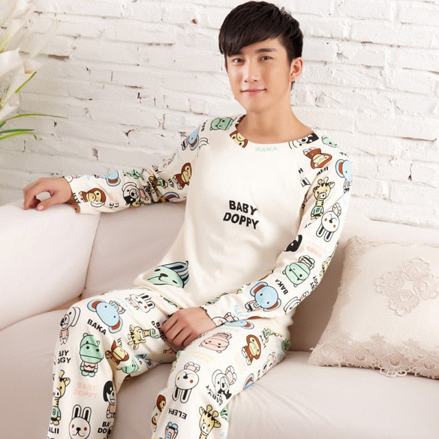 Couple Pajamas Set Spring And Autumn 100% Cotton Cartoon Women Pyjamas Plus Size M-3XL Long Sleeve Sleepwear Men Lounge Pijama