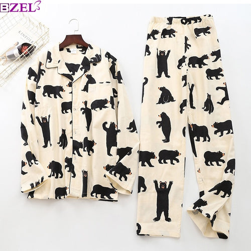 Cute white bear 100% brushed cotton men pajama sets Autumn Casual fashion animal sleepwear men homewear sexy pijamas mujer