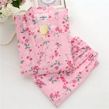 Load image into Gallery viewer, Summer Men&#39;s and Women&#39;s 100% Cotton Gauze Pajamas Sets Retro V-neck Pijama Kimono Suit Couple Sleepwear Nightly Home Clothing