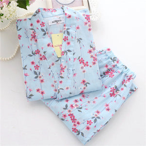 Summer Men's and Women's 100% Cotton Gauze Pajamas Sets Retro V-neck Pijama Kimono Suit Couple Sleepwear Nightly Home Clothing