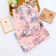 Load image into Gallery viewer, Summer Men&#39;s and Women&#39;s 100% Cotton Gauze Pajamas Sets Retro V-neck Pijama Kimono Suit Couple Sleepwear Nightly Home Clothing