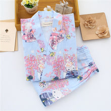 Load image into Gallery viewer, Summer Men&#39;s and Women&#39;s 100% Cotton Gauze Pajamas Sets Retro V-neck Pijama Kimono Suit Couple Sleepwear Nightly Home Clothing