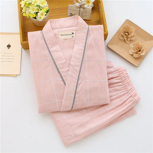 Summer Men's and Women's 100% Cotton Gauze Pajamas Sets Retro V-neck Pijama Kimono Suit Couple Sleepwear Nightly Home Clothing