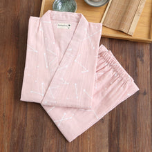 Load image into Gallery viewer, Summer Men&#39;s and Women&#39;s 100% Cotton Gauze Pajamas Sets Retro V-neck Pijama Kimono Suit Couple Sleepwear Nightly Home Clothing