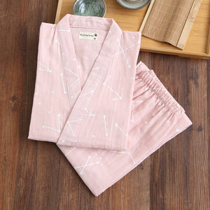 Summer Men's and Women's 100% Cotton Gauze Pajamas Sets Retro V-neck Pijama Kimono Suit Couple Sleepwear Nightly Home Clothing