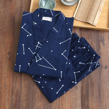 Load image into Gallery viewer, Summer Men&#39;s and Women&#39;s 100% Cotton Gauze Pajamas Sets Retro V-neck Pijama Kimono Suit Couple Sleepwear Nightly Home Clothing