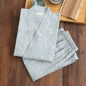 Summer Men's and Women's 100% Cotton Gauze Pajamas Sets Retro V-neck Pijama Kimono Suit Couple Sleepwear Nightly Home Clothing