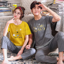 Load image into Gallery viewer, BZEL Women&amp;Men Pajamas Sets Couple Pijamas Cotton Short Sleeve Sleep Lounge Cartoon Nightwear Lovers&#39; Clothes Casual Home Wear